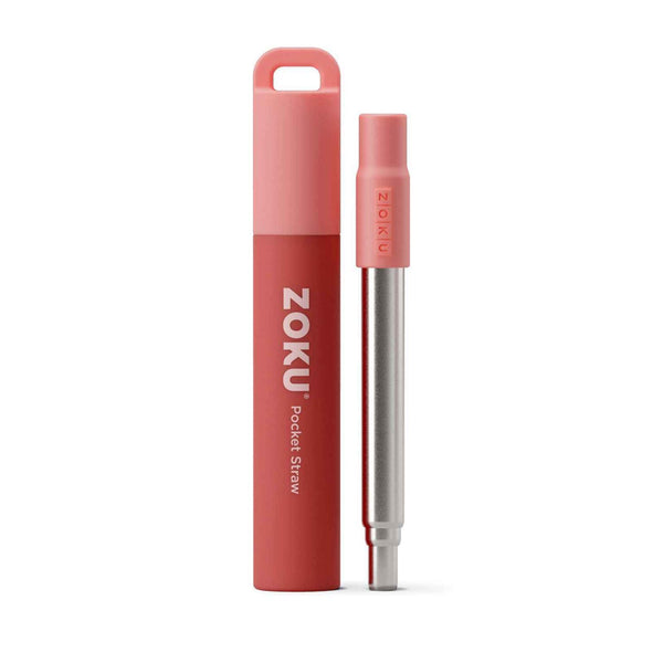 ZOKU Stainless Steel Reusable Pocket Straw  (Carrying Case & Cleaning Brush Included) - Red  Fixed Size