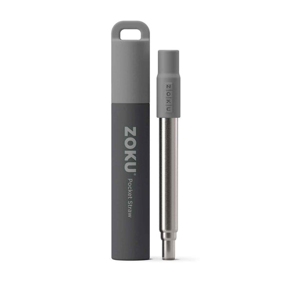 ZOKU Stainless Steel Reusable Pocket Straw  (Carrying Case & Cleaning Brush Included) - Grey  Fixed Size