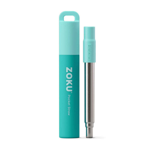 ZOKU Stainless Steel Reusable Pocket Straw  (Carrying Case & Cleaning Brush Included) - Teal  Fixed Size