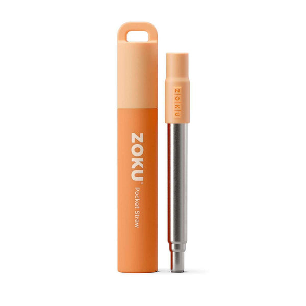 ZOKU Stainless Steel Reusable Pocket Straw  (Carrying Case & Cleaning Brush Included) - Orange  Fixed Size
