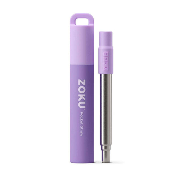 ZOKU Stainless Steel Reusable Pocket Straw  (Carrying Case & Cleaning Brush Included) - Purple  Fixed Size
