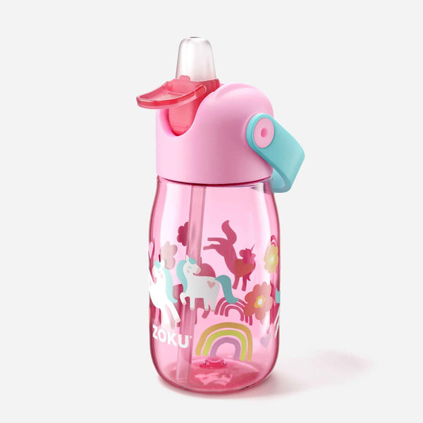 ZOKU Kids Flip Straw Bottle  400ml - Pink Unicorn (Straw Cleaning Brush Included)  Fixed Size