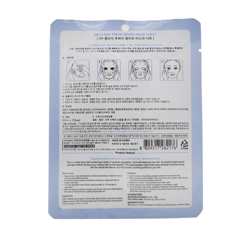 3W Clinic Mask Sheet - Fresh White 