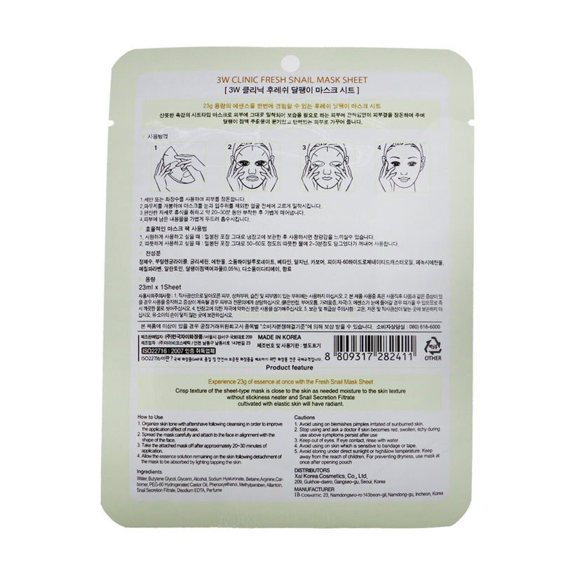 3W Clinic Mask Sheet - Fresh Snail 