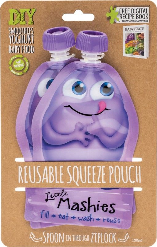 Little Mashies Reusable Squeeze Pouch Purple 2 X 130ml