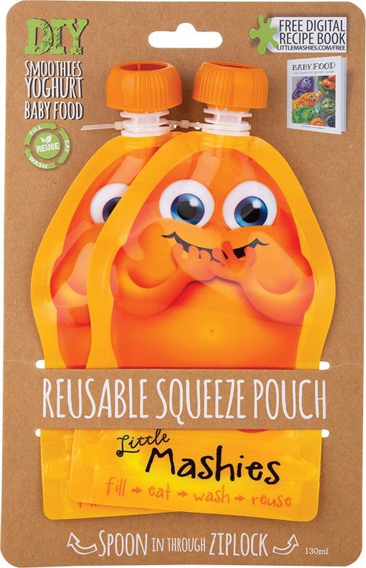 Little Mashies Reusable Squeeze Pouch Orange 2 X 130ml
