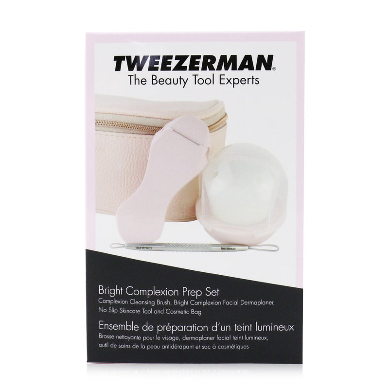 Tweezerman Bright Complexion Prep Set: Complexion Cleansing Brush + Bright Complexion Facial Dermaplaner + No Slip Skincare Tool + Bag 