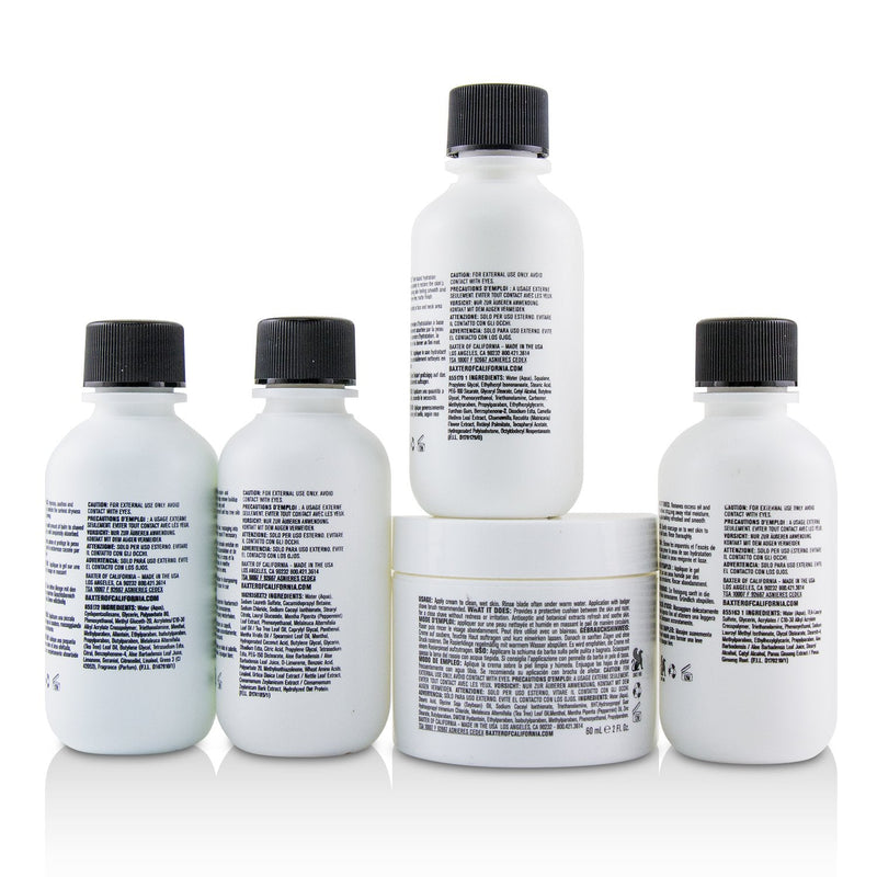 Baxter Of California Travel Starter Kit: Face Wash + Shave Formula + Moisturizer + Shave Balm + Shampoo + Bag 