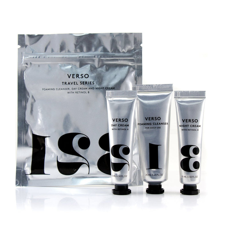 VERSO Travel Series Set: Foaming Cleanser 25ml + Day Cream 15ml + Night Cream 15ml 