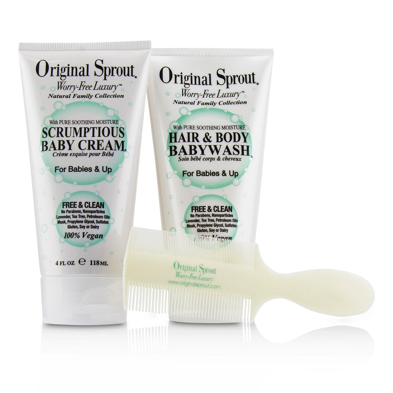 Original Sprout Baby's First Bath Kit: 1x Hair & Body Baby Wash 118ml + 1x Scrumptious Baby Cream 118ml + 1x Comb (For Babies & Up) 