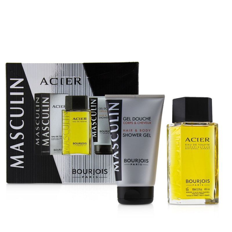 Bourjois Masculin Coffret: Acier Eau De Toilette Spray 100ml+Hair & Body Shower Gel 150ml/5oz 