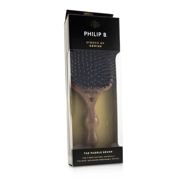 Philip B Paddle Hair Brush (Polished Mahogany Laser Printed Handle, Boar + Crystal Nylon Bristles)  1pc