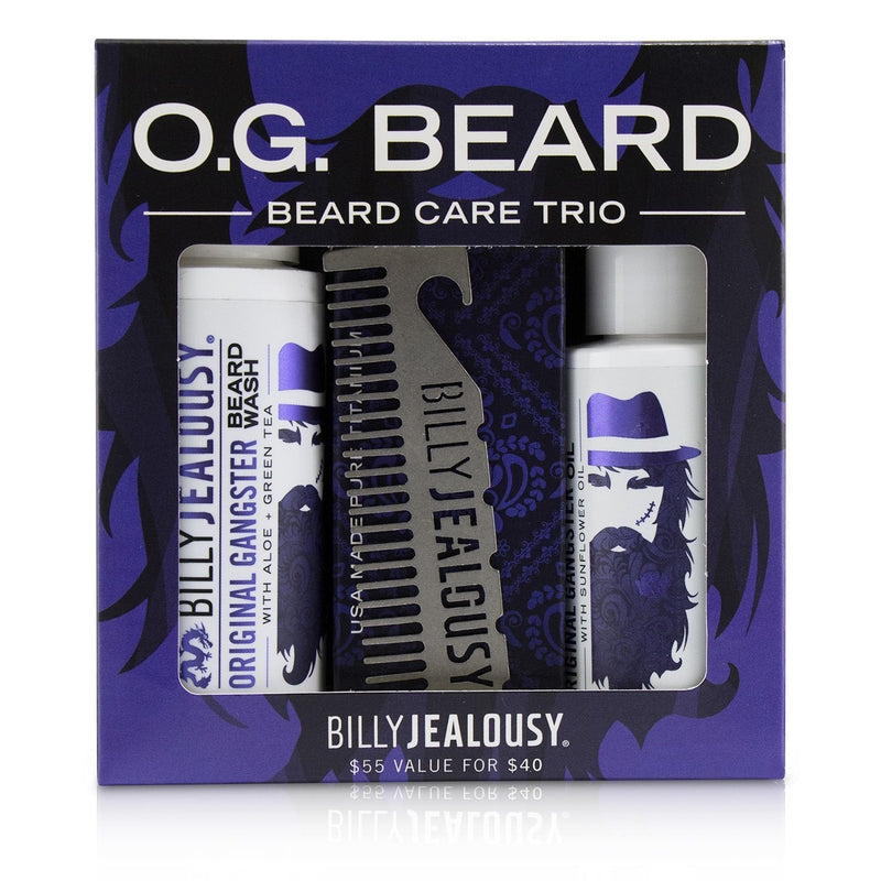 Billy Jealousy O.G. Beard Care Trio Set : 1x Beard Wash 60ml + 1x Beard Oil 60ml + 1x Titanium Comb 