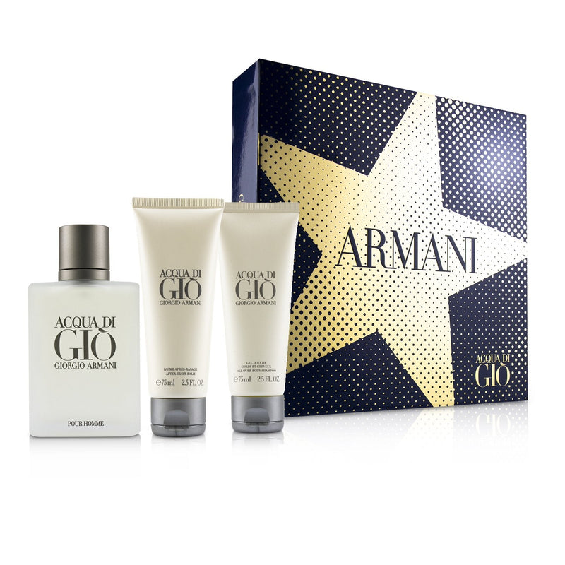 Giorgio Armani Acqua Di Gio Coffret: Eau De Toilette Spray 100ml/3.4oz + All Over Bod Shampoo 75ml/2.5oz + After Shave Balm 75ml/2.5oz 