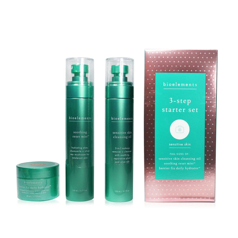 Bioelements 3-Step Starter Set : Sensitive Skin Cleansing Oil 110ml + Soothing Reset Mist 110ml + Barrier Fix Daily Hydrator 50ml 