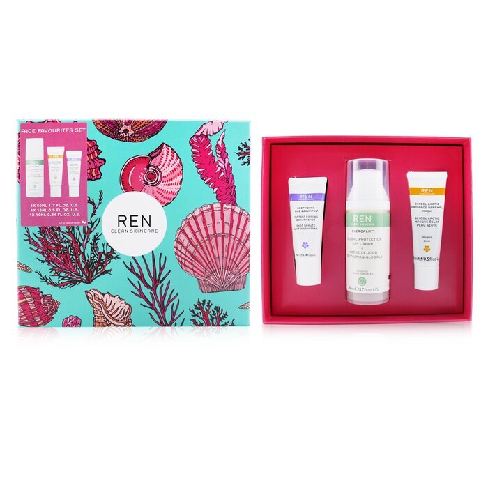 Ren Face Favourites Set: Glycol Latic Mask + Evercalm Day Cream 50ml + keep Young & Beautiful Beauty Shot 10ml 3pcs 15ml