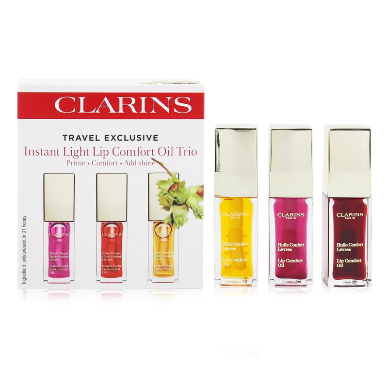 Clarins Instant Light Lip Comfort Oil Trio Set (01 Honey, 02 Raspberry, 03 Red Berry) 