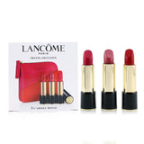 Lancome 3 L'Absolu Rouge Hydrating Shaping Lipcolor Trio Set (3x Lipcolor + Pouch)  3pcs+1Pouch