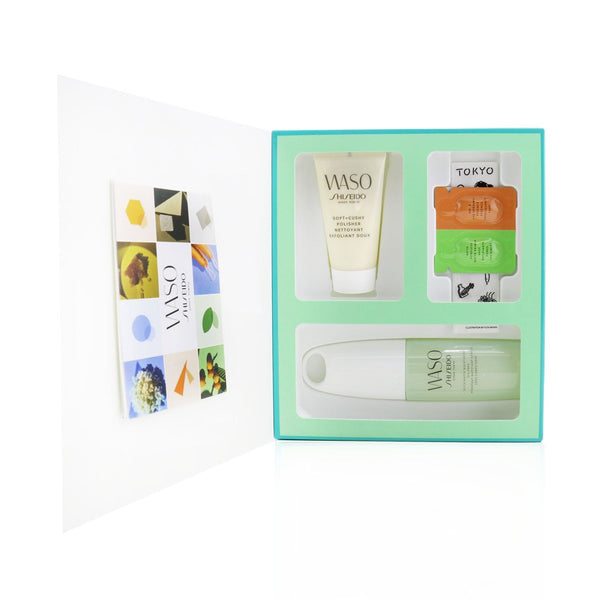 Shiseido Waso Quick Matte Moisturizer Oil-Free Set: Quick Matte Moisturizer 75ml + Soft+Cushy Polisher 30ml + Eye Opening Essence 0.3ml + Poreless Matte Primer 0.3ml 