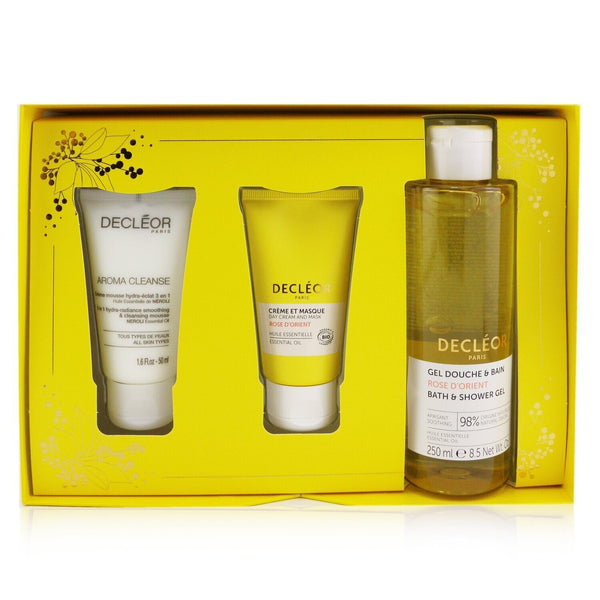 Decleor Infinite Soothing Rose Damascena Skincare Set: Aroma Cleanse Cleansing Mousse+ Day Cream & Mask+ Bath & Shower Gel 