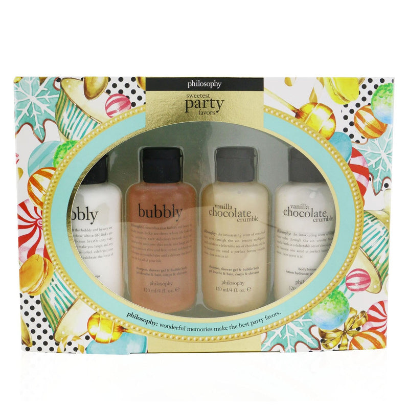 Philosophy Sweetest Party Favors 4-Pieces Git Set: Vanilla Chocolate Cumble (Shampoo, Shower Gel & Bubble Bath 120ml + Body Lotion 120ml ) +   Bubbly (Shampoo, Shower Gel & Bubble Bath 120ml + Body Lotion 120ml) 