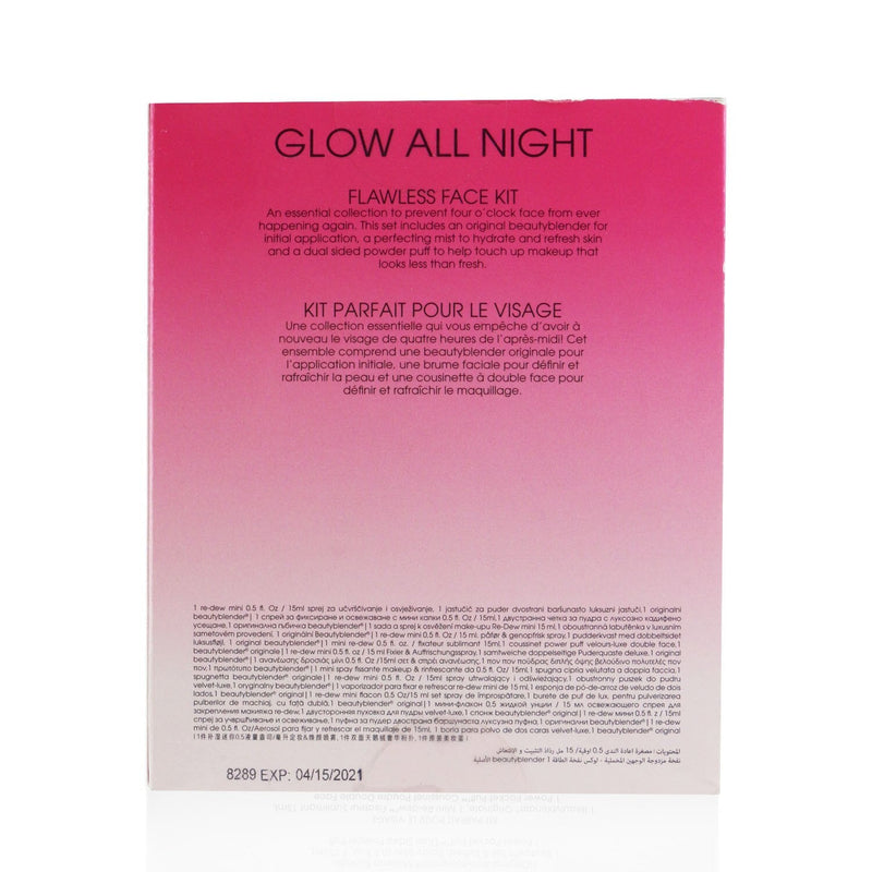 BeautyBlender Glow All Night Flawless Face Kit: 1x Original Beautyblender + 1x Re-Dew Set & Refresh Spray Mini + 1x Power Pocket Puff  3pcs