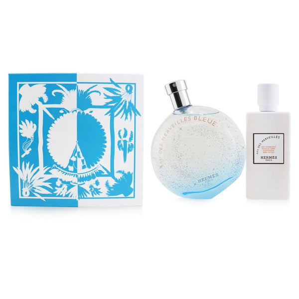 Hermes Eau Des Merveilles Bleue Coffret: Eau De Toilette Spray 100ml/3.3oz + Moisturzing Body Lotion 80ml/2.7oz  2pcs