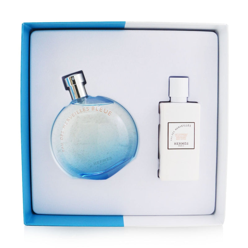 Hermes Eau Des Merveilles Bleue Coffret: Eau De Toilette Spray 100ml/3.3oz + Moisturzing Body Lotion 80ml/2.7oz  2pcs