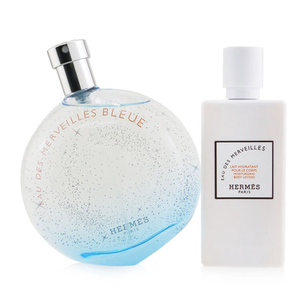 Hermes Eau Des Merveilles Bleue Coffret: Eau De Toilette Spray 100ml/3.3oz + Moisturzing Body Lotion 80ml/2.7oz  2pcs