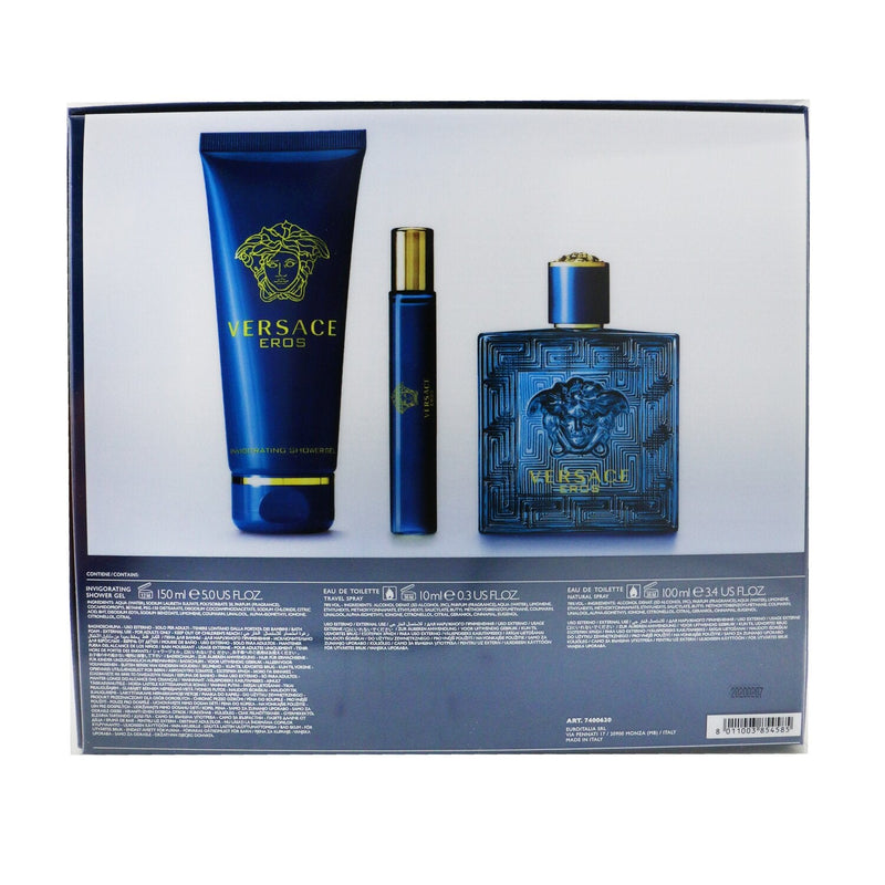 Versace Eros Coffret: Eau De Toilette Spray 100ml/3.4oz + Eau De Toilette Spray 10ml/0.3oz + Shower Gel 150ml/5oz 