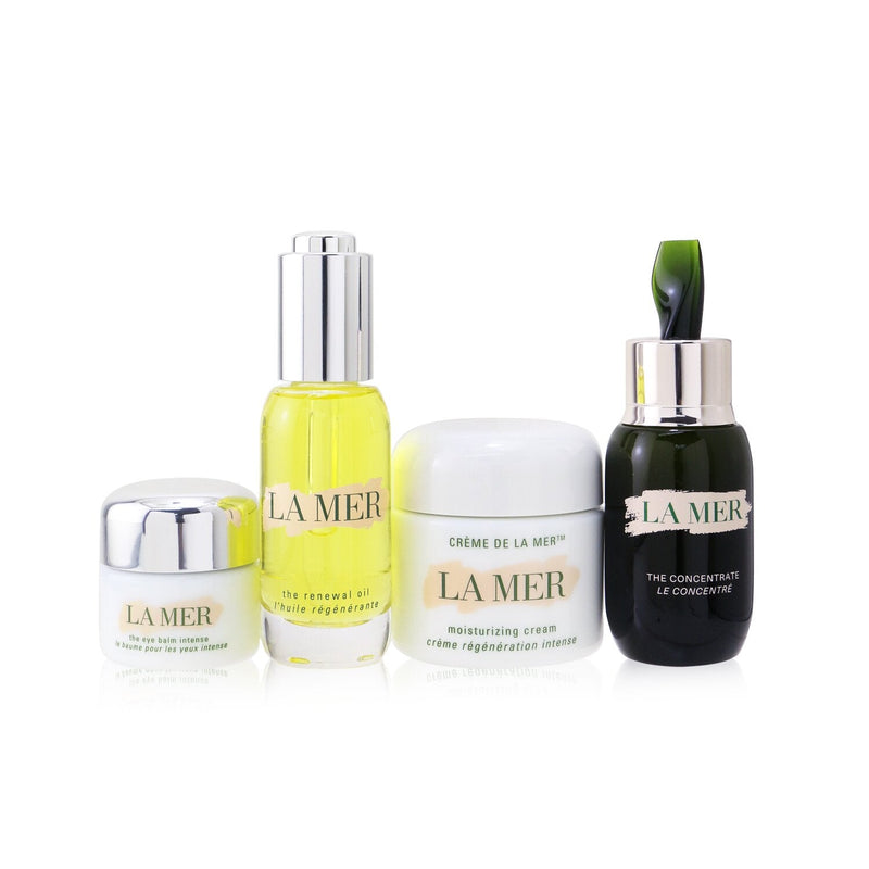 La Mer The Most-Covered Travel Collection: 1x The Concentrate - 30ml/1oz + 1x The Eye Balm Intense - 15ml/0.5oz + 1x The Renewal Oil - 30ml/1oz + 1x Cream De La Mer The Moisturizing Cream - 60ml/2oz + 1x Bag 