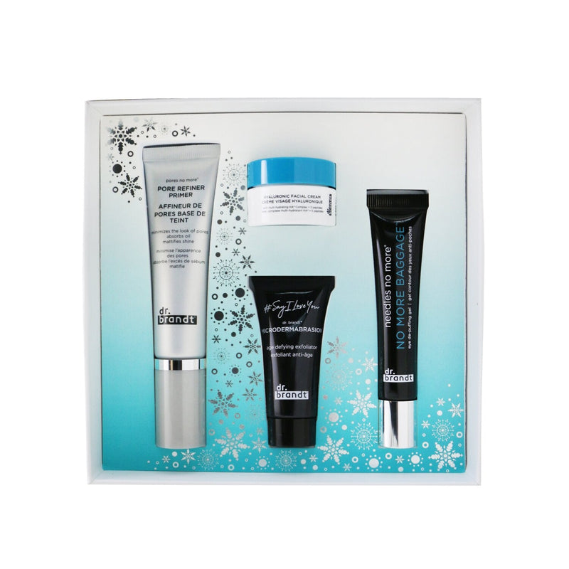 Dr. Brandt Festive & Flawless Kit: Pore Refiner Primer 30ml+ No More Baggage 15g+ Microdermabrasion 15g+ Hyaluronic Facial Cream 10g 