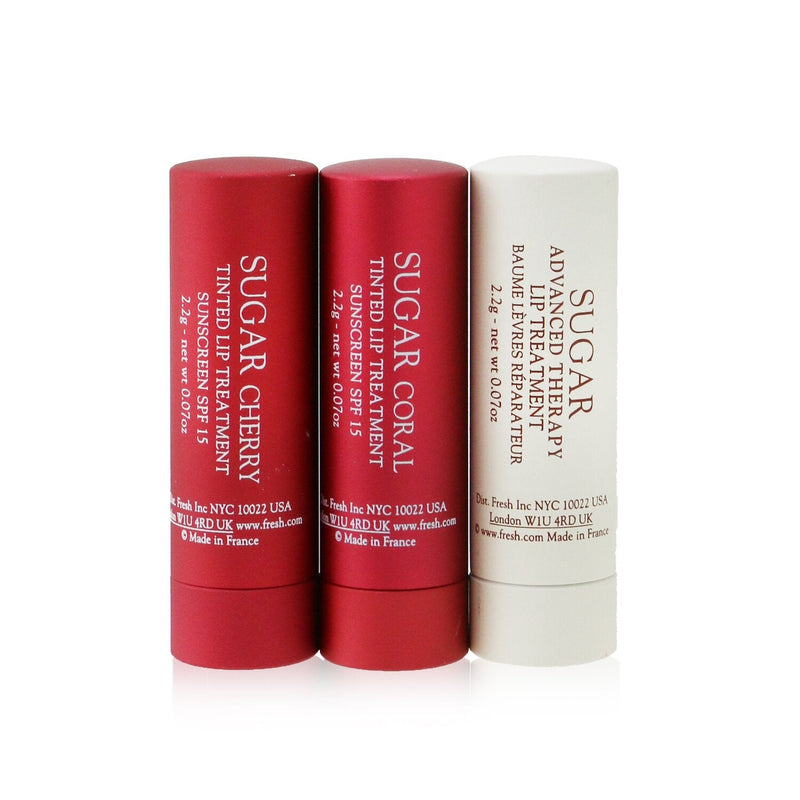 Fresh Sugar Lip Treatment Trio Set: 1x Sugar Lip Treatment Advanced Therapy - 2.2g/0.07oz + 2x Mini Sugar Lip Treatment SPF 15 (#Coral + #Cherry) 