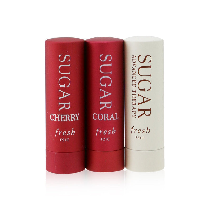 Fresh Sugar Lip Treatment Trio Set: 1x Sugar Lip Treatment Advanced Therapy - 2.2g/0.07oz + 2x Mini Sugar Lip Treatment SPF 15 (#Coral + #Cherry) 