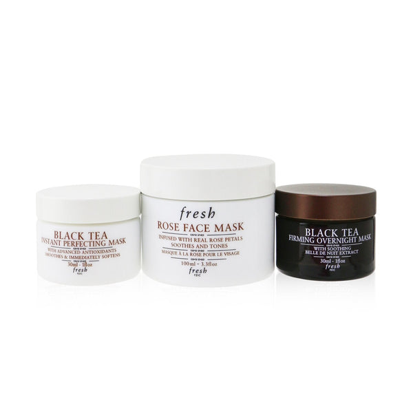 Fresh Face Mask Set: 1x Rose Face Mask - 100ml/3.3oz + 1x Black Tea Firming Overnight Mask - 30ml/1oz + 1x Black Tea Instant Perfecting Mask - 30ml/1oz 