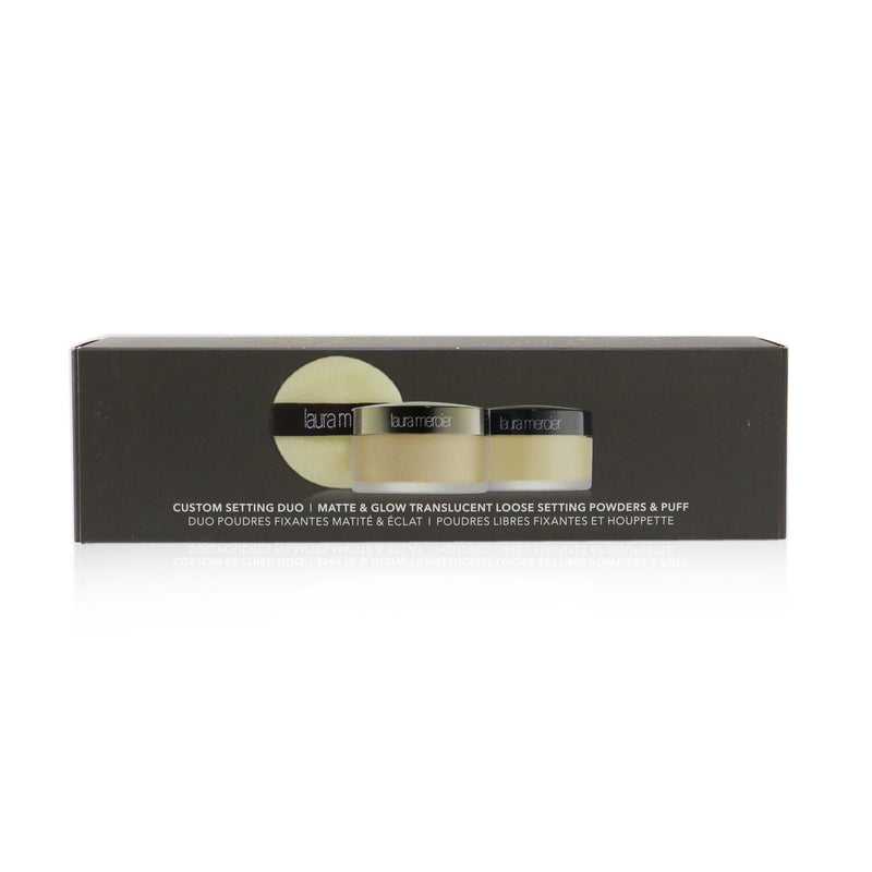 Laura Mercier Matte & Glow Translucent Loose Setting Powders & Puff Duo (2x Loose Setting Powder, 1x Mini Velour Puff) 