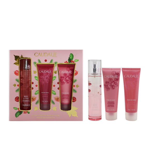 Caudalie Rose De Vigne Christmas Coffret: Fresh Fragrance Spray 50ml + Shower Gel 50ml + Body Lotion 50ml (Pink Line) 