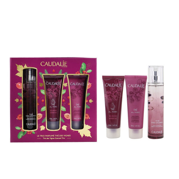 Caudalie The Des Vignes Christmas Coffret: Fresh Fragrance Spray 50ml + Shower Gel 50ml + Body Lotion 50ml (Purple Line) 