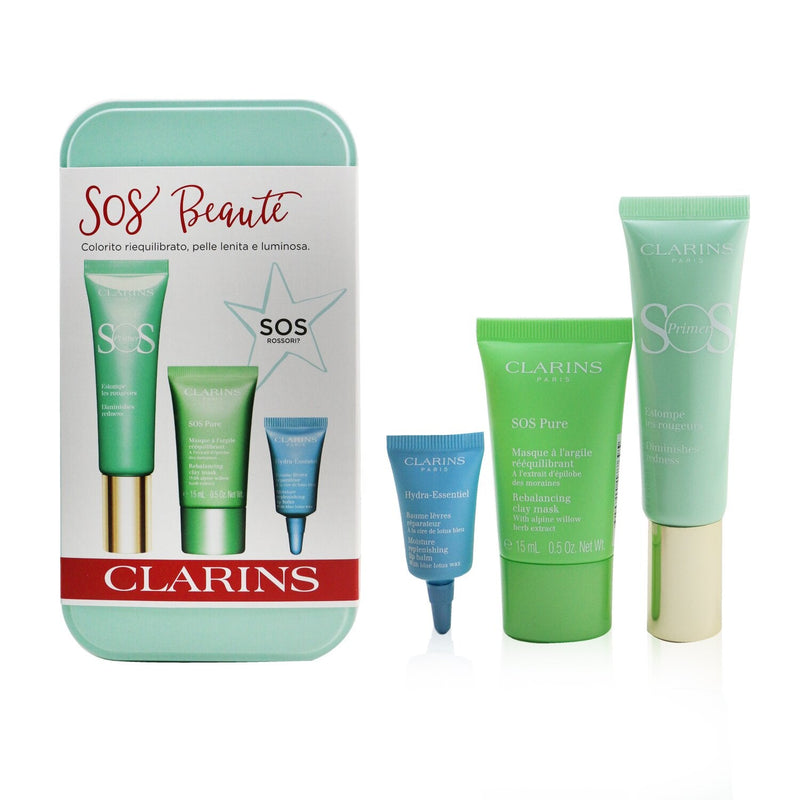 Clarins SOS Beaute Set (1x Primer 30ml + 1x Mask 15ml + 1x Lip Balm 3ml) - 04 Green 