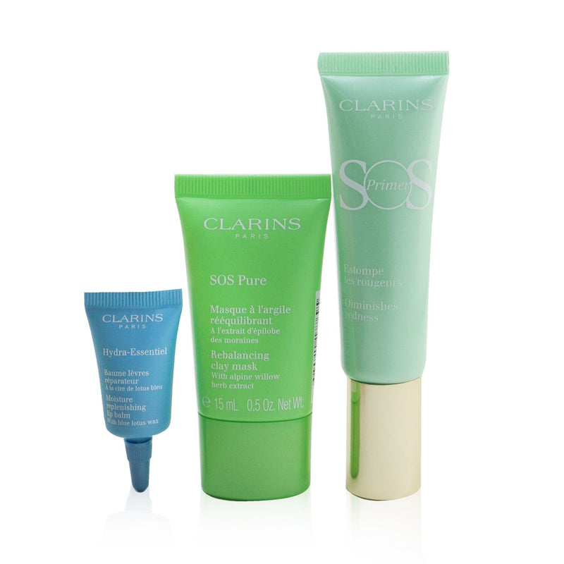 Clarins SOS Beaute Set (1x Primer 30ml + 1x Mask 15ml + 1x Lip Balm 3ml) - 04 Green 