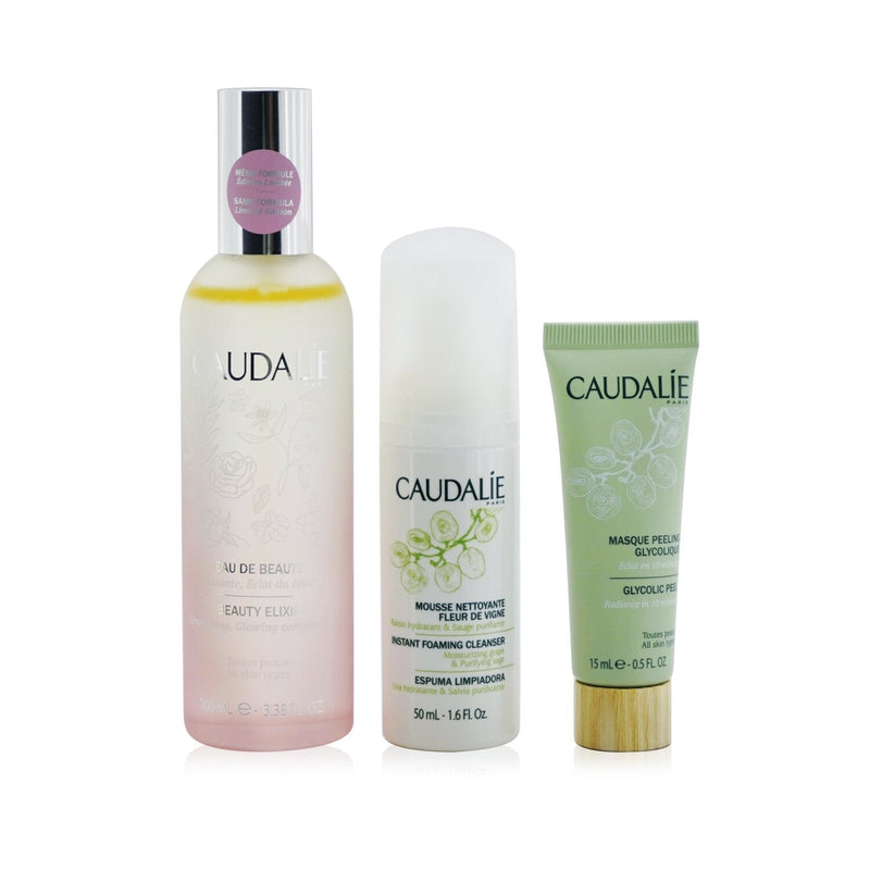 Caudalie The Beauty Essentials Set: Beauty Elixir 100ml+ Instant Foaming Cleanser 50ml+ Glycolic Peel 15ml 