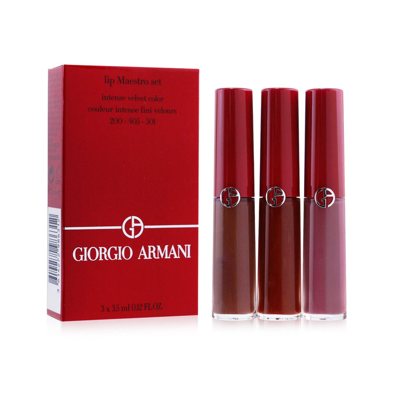 Giorgio Armani Lip Maestro Intense Velvet Color Set (3x Mini Liquid Lipstick) - #200,#405,#501 