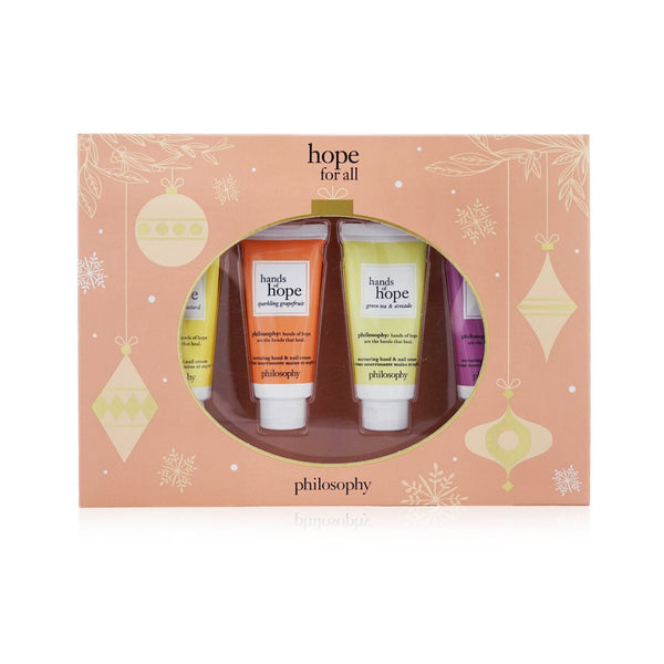 Philosophy Hope For All Nurturing Hand & Nail Cream 4-Pieces Set: Lemon Custard 30ml + Sparkling Grapefruit 30ml + Green Tea & Avocado 30ml + Berry & Sage 30ml 