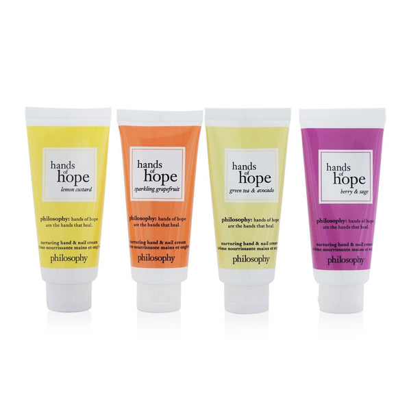 Philosophy Hope For All Nurturing Hand & Nail Cream 4-Pieces Set: Lemon Custard 30ml + Sparkling Grapefruit 30ml + Green Tea & Avocado 30ml + Berry & Sage 30ml 