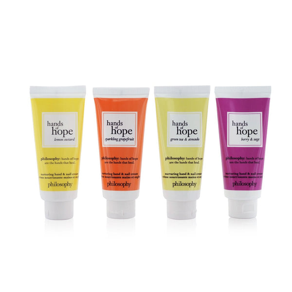 Philosophy Hope For All Nurturing Hand & Nail Cream 4-Pieces Set: Lemon Custard 30ml + Sparkling Grapefruit 30ml + Green Tea & Avocado 30ml + Berry & Sage 30ml (Box Slightly Damaged) 