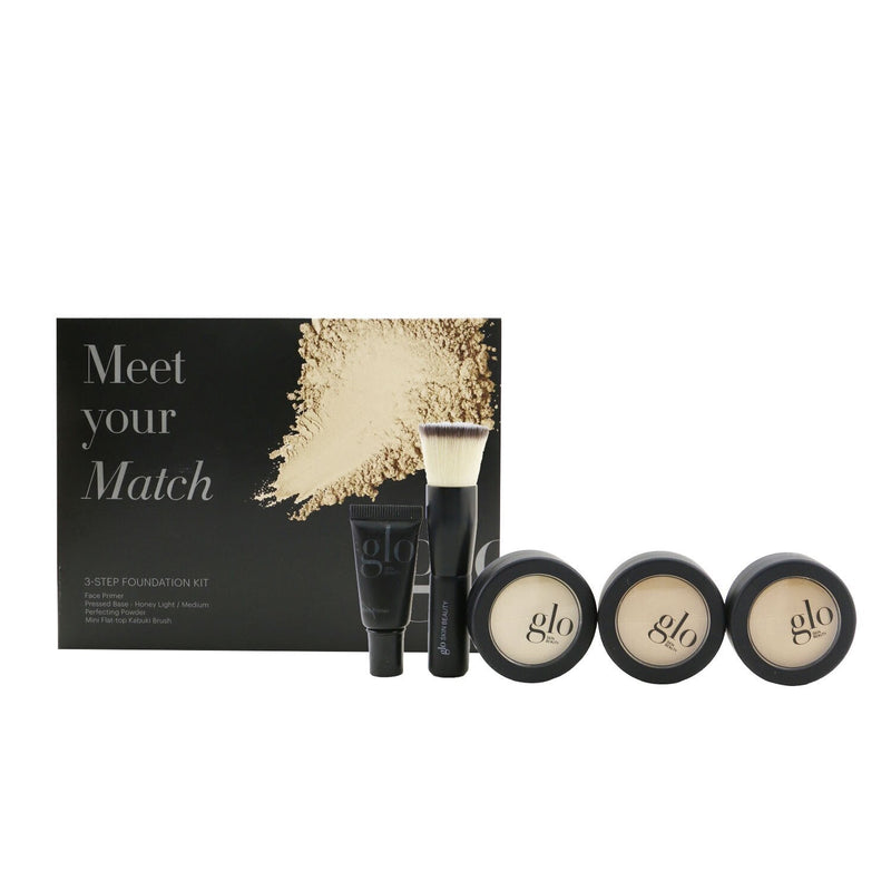 Glo Skin Beauty Meet Your Match 3 Step Foundation Kit (Face Primer + 2x Pressed Base + Perfecting Powder + Mini Kabuki Brush) - # Honey (Light / Medium)  5pcs