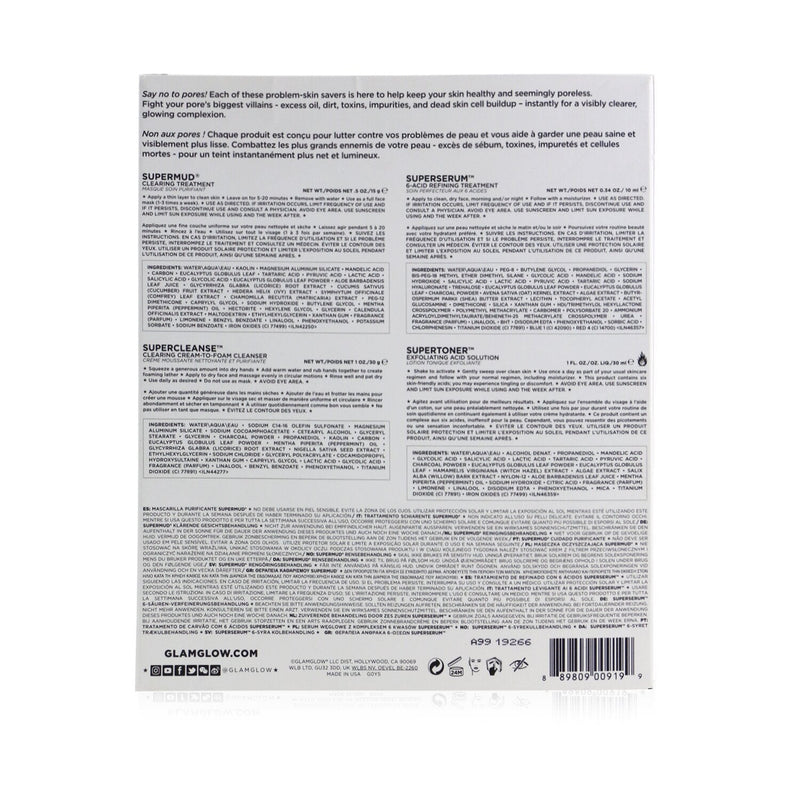 Glamglow The Pore Squad Set: 1x Supercleanse Clearing Cream-To-Foam Cleanser - 30g/1oz + 1x Superserum 6-Acid Refining Treatment - 10ml/0.34oz + 1x Supermud Clearing Treatment - 15g/0.5oz +  1x Supertoner Exfoliating Acid Solution - 30ml/1oz 