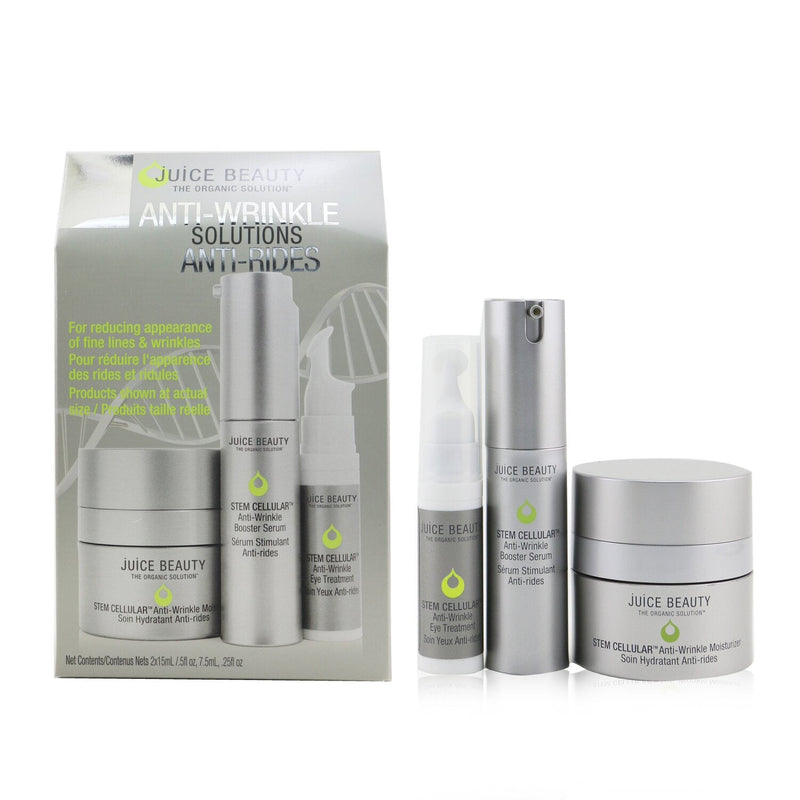 Juice Beauty Anti-Wrinkle Solutions Set: 1x Stem Cellular Anti-Wrinkle Moisturizer - 15ml/0.5oz + 1x Stem Cellular Anti-Wrinkle Booster Serum - 15ml/0.5oz + 1x Stem Cellular Anti-Wrinkle Eye Treatment - 7.5ml/0.25oz 