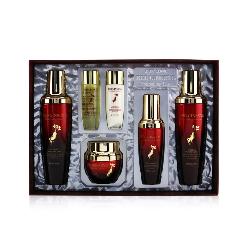 3W Clinic Red Ginseng Nourishing Skin Care Set: Toner 130ml+ Emulsion 130ml+ Serum 50ml+ Cream 55g+ Toner 30ml+ Emulsion 30ml  6pcs