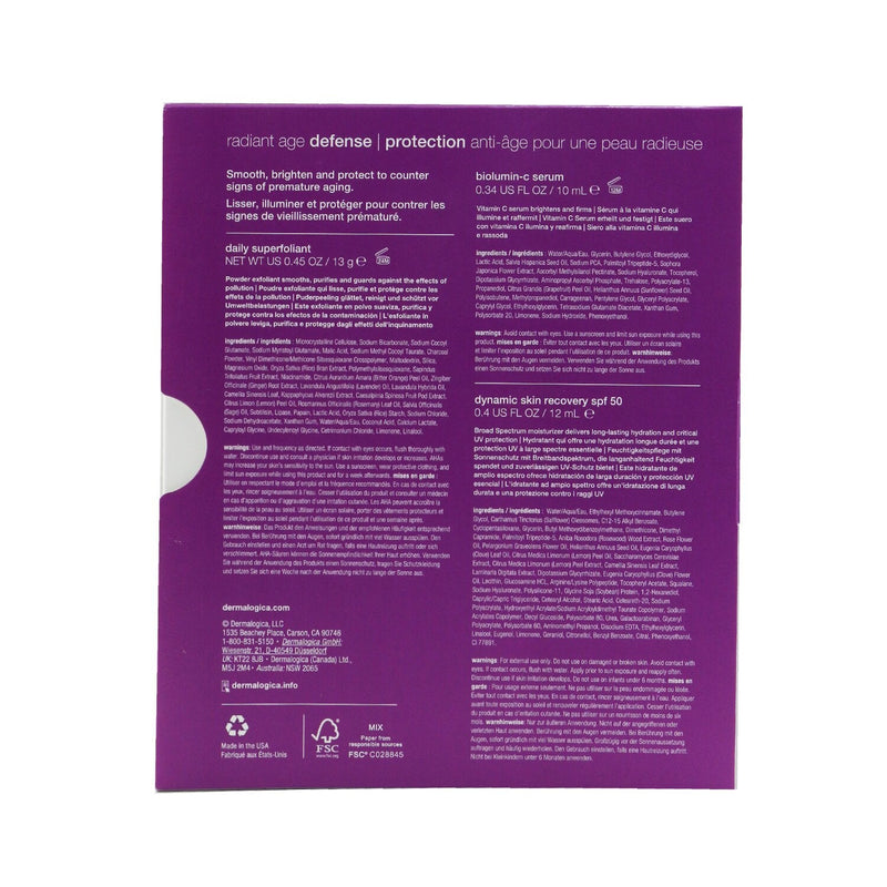 Dermalogica Age Defense Kit: Daily Superfoliant 13g+ Biolumin-C Serum 10ml+ Dynamic Skin Recovery SPF 50 12ml 